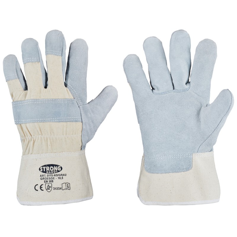 120 Paar K S STRONGHAND® Handschuhe aus Rind-Spaltleder in natürlicher Farbe, Schutzklasse CAT 2