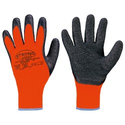 60 Paar RASMUSSEN STRONGHAND® Handschuhe aus Polyacryl mit Latex-Beschichtung in Orange/Schwarz, Kat 2