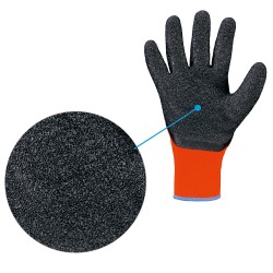 60 Paar RASMUSSEN STRONGHAND® Handschuhe aus Polyacryl mit Latex-Beschichtung in Orange/Schwarz, Kat 2