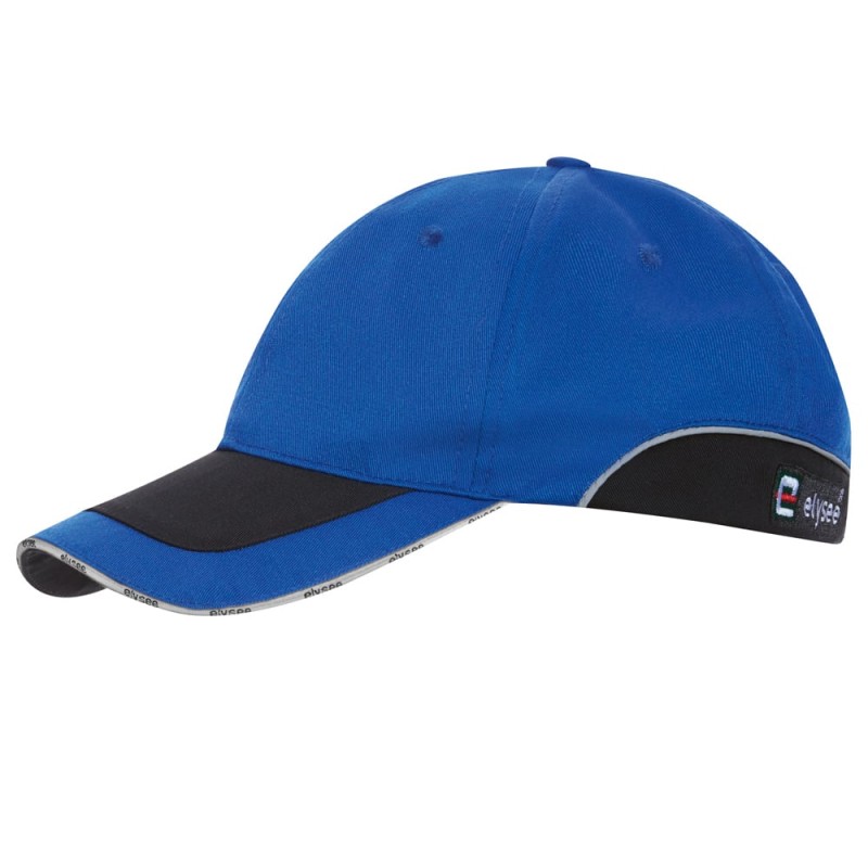 25 Stück ELYSEE Kappen aus 65% Polyester / 35% Baumwolle in kornblau und schwarz