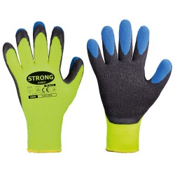 120 Paar Forster Stronghand Handschuhe aus Polyester mit Schrumpf-Latex, neon-gelb/schwarz/blau, Kat 2