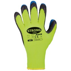 120 Paar Forster Stronghand Handschuhe aus Polyester mit Schrumpf-Latex, neon-gelb/schwarz/blau, Kat 2