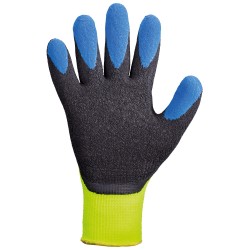 120 Paar Forster Stronghand Handschuhe aus Polyester mit Schrumpf-Latex, neon-gelb/schwarz/blau, Kat 2