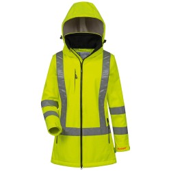 1 Stück ELYSEE Damen Warnschutz-Softshelljacke, EN ISO 20471/3, Gelb, wind- und wasserabweisend, atmungsaktiv