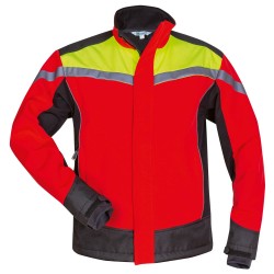 1 Stück Elysee Softshell-Jacke für Waldarbeiter aus strapazierfähigem Material in Rot, Gelb und Schwarz