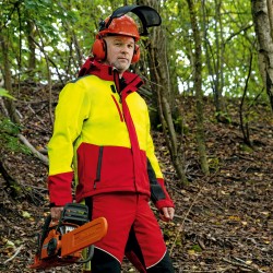 1 Stück ELYSEE Softshell-Jacke für Waldarbeiter, wetterfest, gelb/rot/schwarz