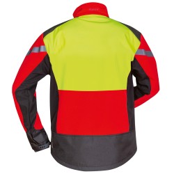 1 Stück Elysee Softshell-Jacke für Waldarbeiter aus strapazierfähigem Material in Rot, Gelb und Schwarz
