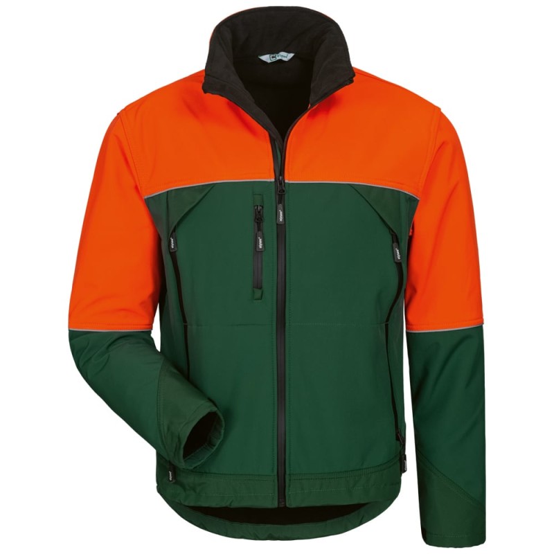 1 Stück Elysee Softshell-Jacke Waldarbeiter, grün-orange, robust und atmungsaktiv für Outdoor-Aktivitäten