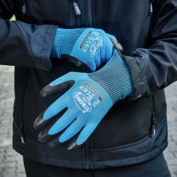 60 Paar Stronghand Winterhandschuhe, Polyester/Polyacryl, blau mit schwarzer Latexbeschichtung, waffelmuster