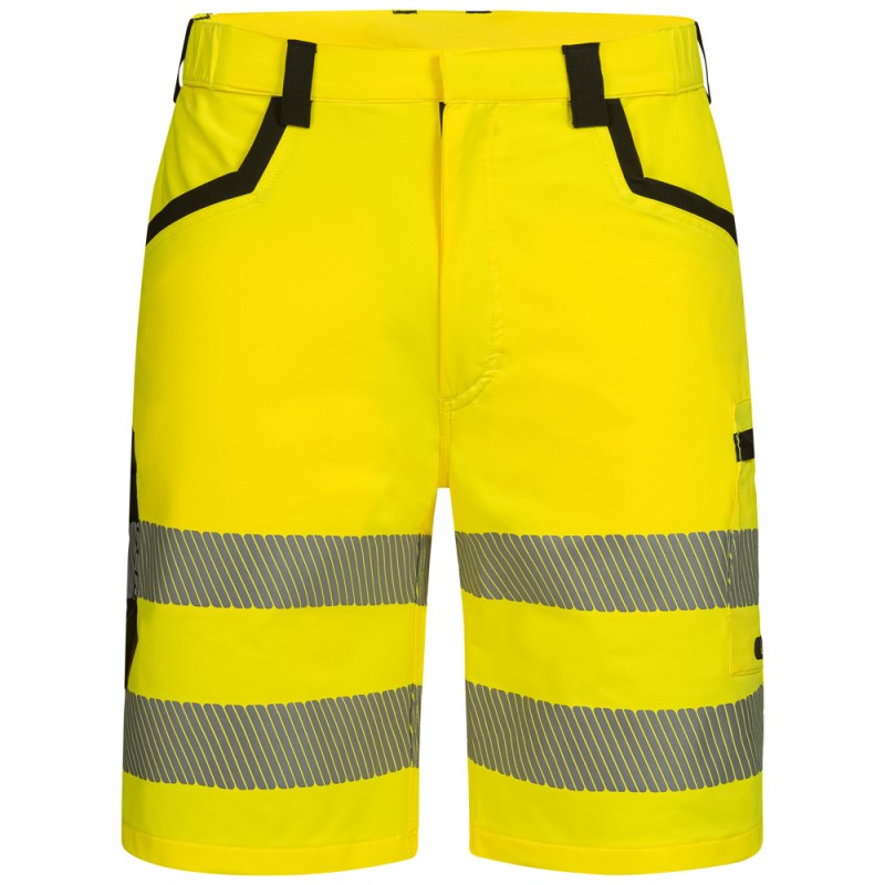 1 Stück ELYSEE Warnschutz Stretch-Shorts aus Polyester, gelb/schwarz, EN ISO 20471/1, EN 13758-2