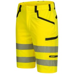 1 Stück ELYSEE Warnschutz Stretch-Shorts aus Polyester, gelb/schwarz, EN ISO 20471/1, EN 13758-2