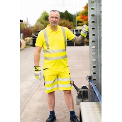 1 Stück ELYSEE Warnschutz Stretch-Shorts aus Polyester, gelb/schwarz, EN ISO 20471/1, EN 13758-2
