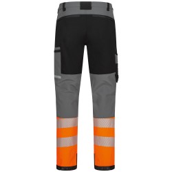 1 Paar ELYSEE Warnschutz Stretch-Bundhose aus grauem, schwarzem und orangefarbenem Material EN ISO 20471