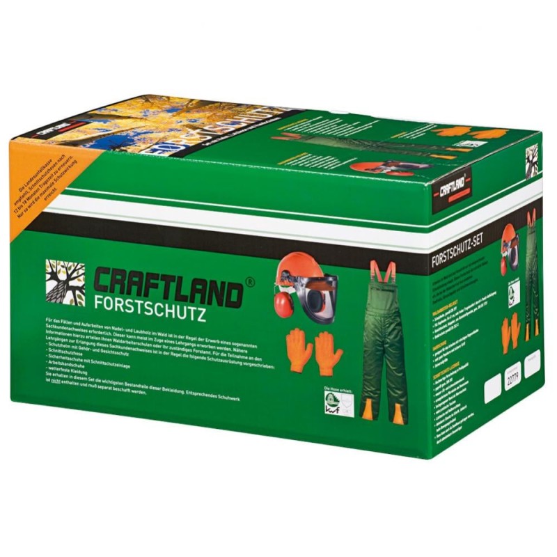 1 Set Forstschutzset mit KWF geprüfter Latzhose, Helm und Handschuhen aus strapazierfähigem Material in Grün