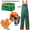 1 Set Forstschutzset mit KWF geprüfter Latzhose, Helm und Handschuhen aus strapazierfähigem Material in Grün