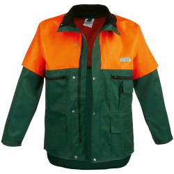 1 Stück Berghorn Schnittschutzjacke, grün/orange, strapazierfähiges Material für optimale Sicherheit im Wald