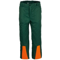 1 Stück Forest Jack Schnittschutz-Bundhose aus strapazierfähigem Material in Grün/Orange für optimale Sicherheit