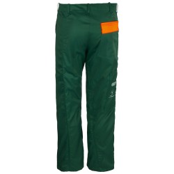 1 Stück Forest Jack Schnittschutz-Bundhose aus strapazierfähigem Material in Grün/Orange für optimale Sicherheit