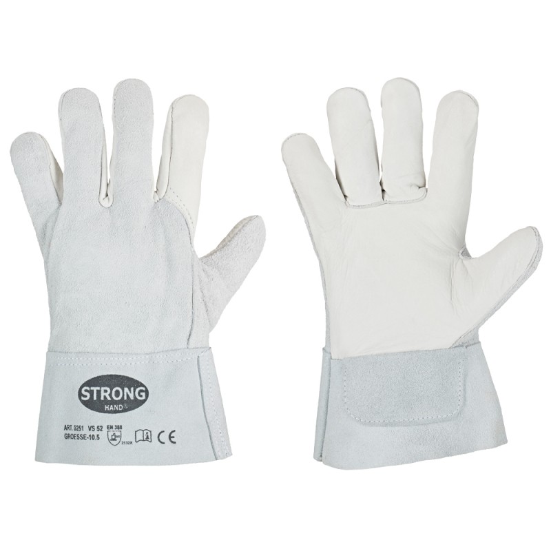 60 Paar STRONGHAND® Arbeitshandschuhe aus Rind-Spaltleder und Vollleder in Natur, Sicherheitsstufe CAT 2