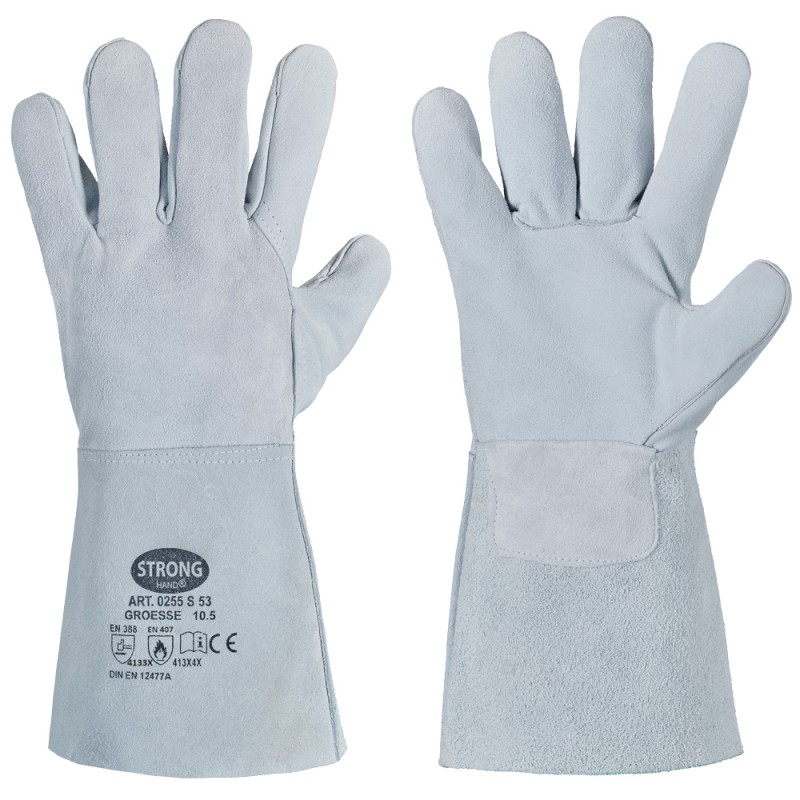 60 Paar STRONGHAND® Handschuhe aus Rind-Spaltleder, grau, Kategorie 2