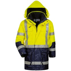 1 Stück ELYSEE Warnschutzparka aus wasserabweisendem Material in gelb/marine, EN ISO 20471/3, EN 343 zertifiziert