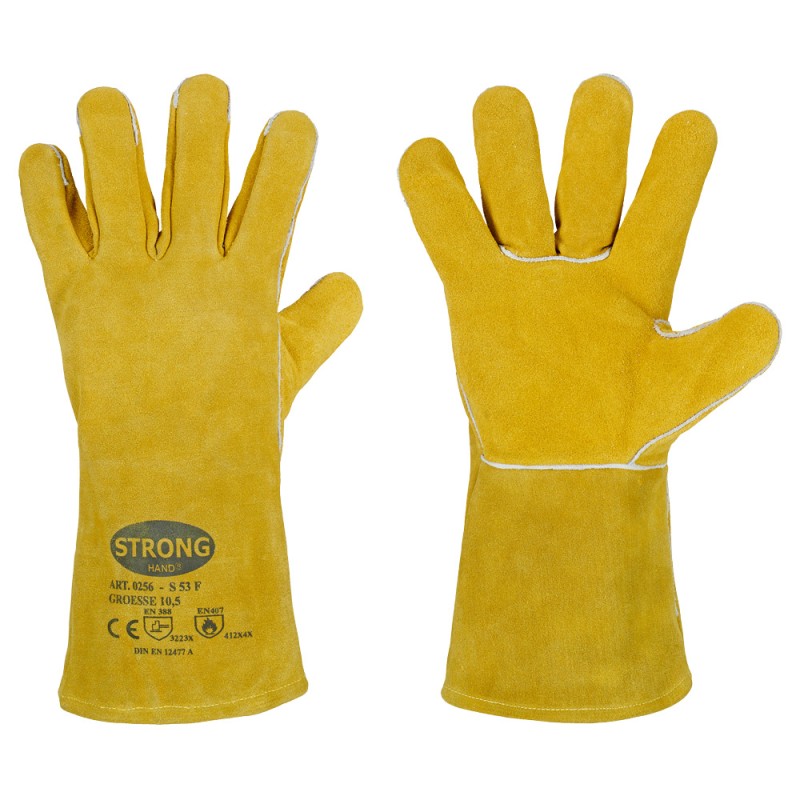 60 Paar STRONGHAND® Handschuhe aus Rind-Spaltleder in gelb, Schutzklasse CAT 2