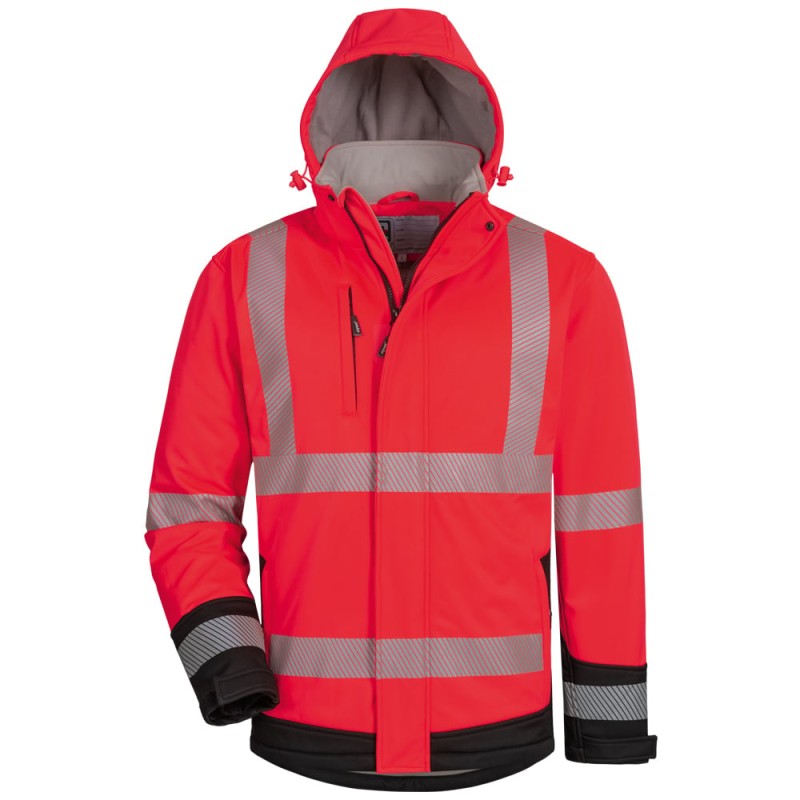 1 Stück ELYSEE Warnschutz-Softshelljacke, wattiert, rot/schwarz, EN ISO 20471/3