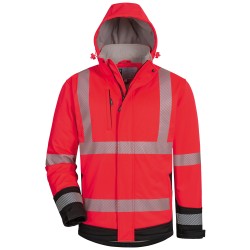 1 Stück ELYSEE Warnschutz-Softshelljacke, wattiert, rot/schwarz, EN ISO 20471/3, optimale Sichtbarkeit, hoher