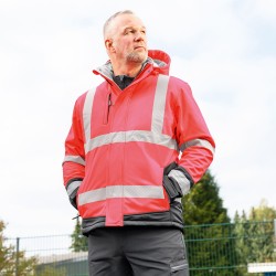 1 Stück ELYSEE Warnschutz-Softshelljacke, wattiert, rot/schwarz, EN ISO 20471/3, optimale Sichtbarkeit, hoher