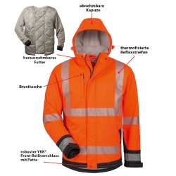 1 Stück ELYSEE Warnschutz-Softshelljacke, wattiert, EN ISO 20471/3, orange/schwarz