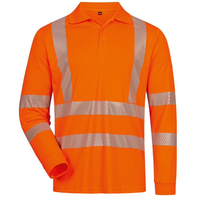 1 Stück ELYSEE UV- und Warnschutz Langarm Polo-Shirt aus orangefarbenem Material, EN ISO 20471/2, EN 13758-2