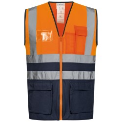 1 Stück Safestyle Warnschutzweste EN ISO 20471/1 in orange und marine, hochwertige Sicherheitsbekleidung für