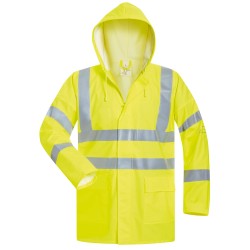 1 Stück Reinhard Multinorm Regenjacke aus PU in Gelb, EN ISO 20471/3, EN 343, EN ISO 14116, EN 1149-