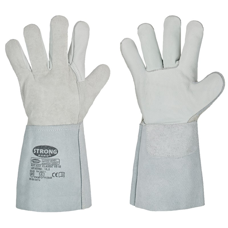 60 Paar Stronghand Classic VS Handschuhe aus Rind-Spaltleder und Vollleder in Natur, Kategorie 2