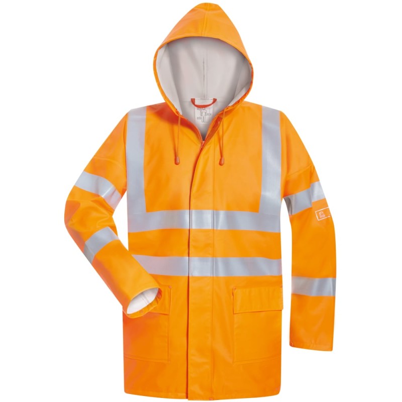 1 Stück Fridbert Multinorm Regenjacke aus PU, orange, EN ISO 20471/3, EN 343, EN ISO 14116, EN 114