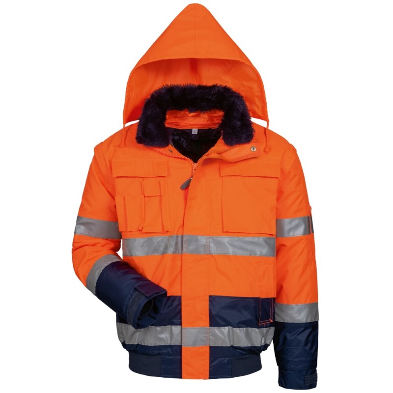 1 Stück ELYSEE Warnschutzpilotjacke, orange/marine, EN ISO 20471/3, EN 343, EN ISO 13688, abnehmbare Ärmel