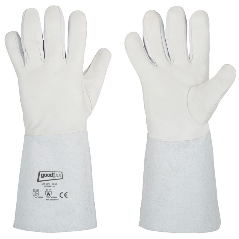 120 Paar GOODJOB® Arbeitshandschuhe aus Nappa- und Spaltleder in Natur, Sicherheitsklasse CAT 2