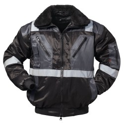 1 Stück NORWAY® Pilotjacke mit Reflexstreifen, Schwarz/Grau, für optimale Sichtbarkeit und Sicherheit