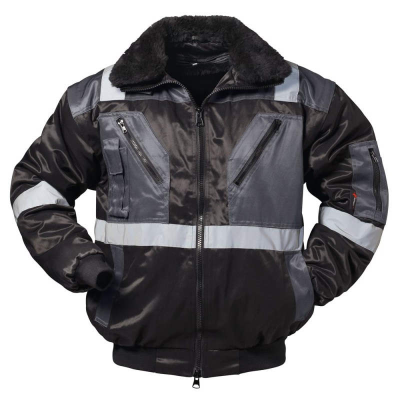 1 Stück NORWAY® Pilotjacke mit Reflexstreifen, Schwarz/Grau, für optimale Sichtbarkeit und Sicherheit