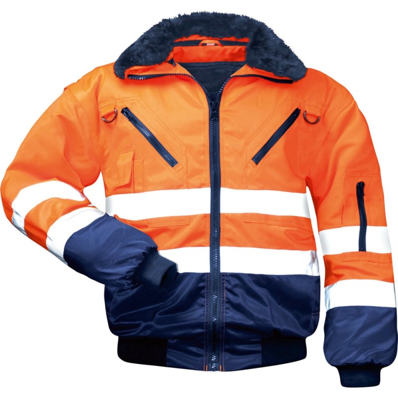 1 Stück NORWAY® Warnschutz-Pilotjacke aus Polyester in orange/marine, EN ISO 20471/3 zertifiziert