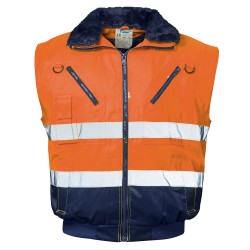 1 Stück NORWAY® Warnschutz-Pilotjacke aus Polyester in orange/marine, EN ISO 20471/3 zertifiziert
