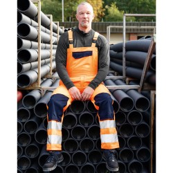 1 Stück SAFESTYLE Warnschutz-Latzhose aus strapazierfähigem Material in orange und marineblau