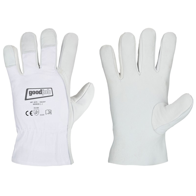 240 Paar SIALKOT GOODJOB® Handschuhe aus Nappa-Leder und Baumwolle, Natur/Weiss, Kategorie 2