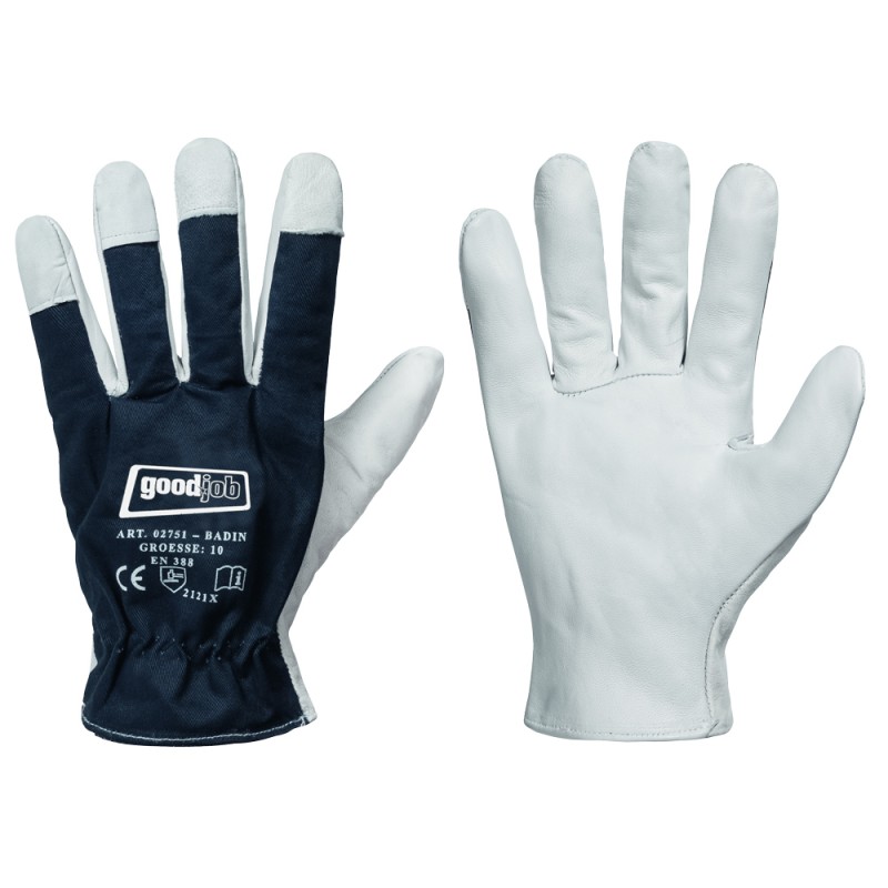 120 Paar BADIN GOODJOB® Handschuhe aus Nappa-Leder und Baumwolle, blau, Kategorie 2, robust und komfortabel