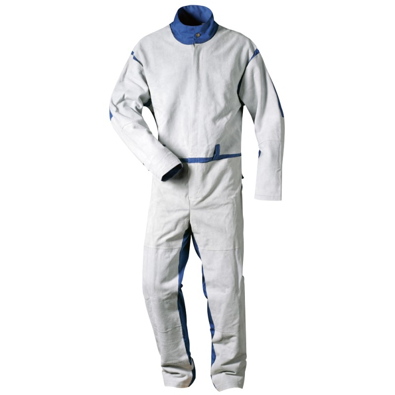 1 Overall Elmar aus Polyester und Baumwolle mit Spaltlederbesatz in Weiss