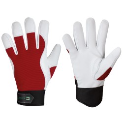 60 Paar CARVER ELYSEE Handschuhe aus Nappa-Leder und Elasthan, weiss/rot, CAT 2