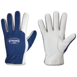120 Paar DAVAO STRONGHAND® Handschuhe aus Schafsleder und Polyester, blau/silber-grau/natur, CAT 2