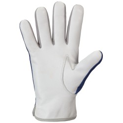 120 Paar DAVAO STRONGHAND® Handschuhe aus Schafsleder und Polyester, blau/silber-grau/natur, CAT 2