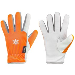 60 Paar GROEDEN ELYSEE® Handschuhe aus Schafsleder und Polyester in Hi-Vis Orange/Silber-Grau, CAT 2