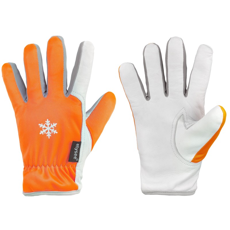 60 Paar GROEDEN ELYSEE® Handschuhe aus Schafsleder und Polyester in Hi-Vis Orange/Silber-Grau, CAT 2